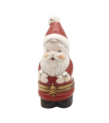 Cute Santa Claus in Red Christmas Outfit French Limoges Trinket Box
