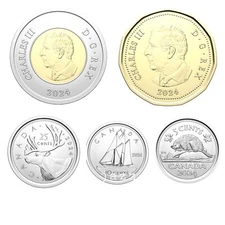 2024 King Charles III Canada SET (5) $2 $1 25c 10c 5c First Strike Coins RCM UNC