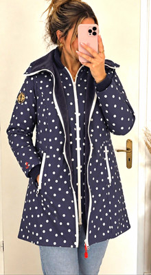 Adenauer & Co Damen Softshelljacke blau Punkte Kapuze Reißverschluss lang Gr. M