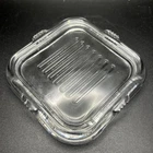 LID ONLY Vtg Clear Federal Glass Depression Square Ribbed Refrigerator Dish 4+”