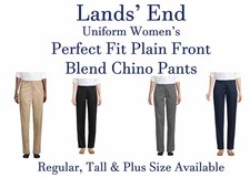 NWOT Lands End Womens Plain Front Perfect Fit Blend Chino Pants-CHOOSE SZ  CLR 