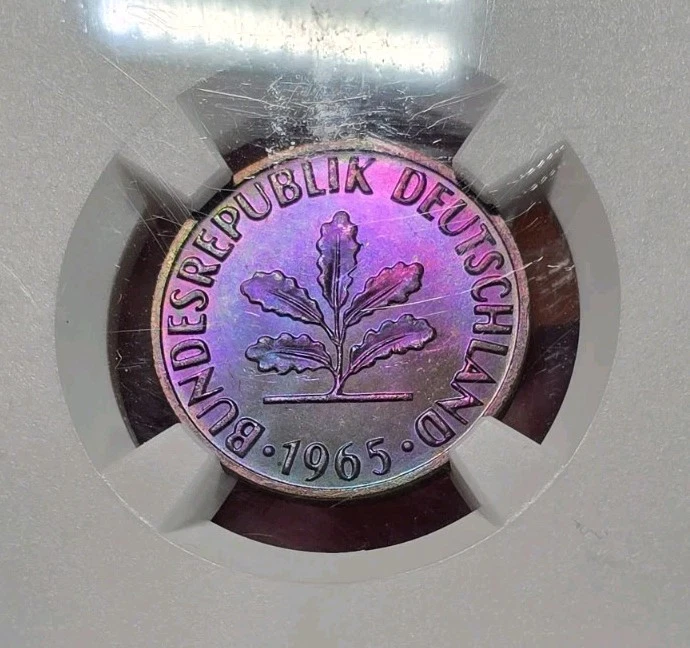 1965 Germany 2P NGC MS65*RB Star Grade Monster Neon Rainbow Toned Vivid Color - Image 4 of 4