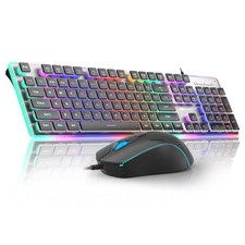 Black 104-Key Gaming Creamy Keyboard and RGB Mouse Combo with Pudding Keycaps