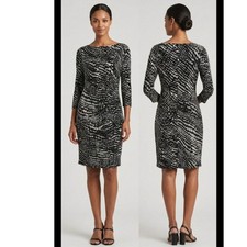 Lauren Ralph Lauren B&W Graphic Ruched Side Sheath Dress 6