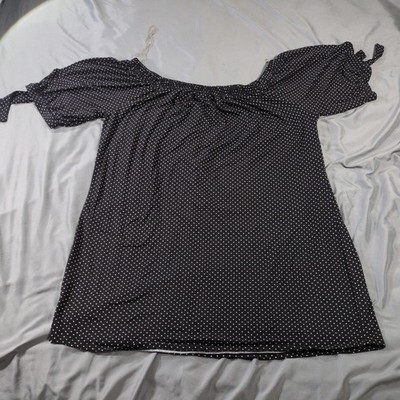 Pie In The Sky Sundress Womens 3X Black Polka Dot Off Shoulder Short Sleeve 3XL