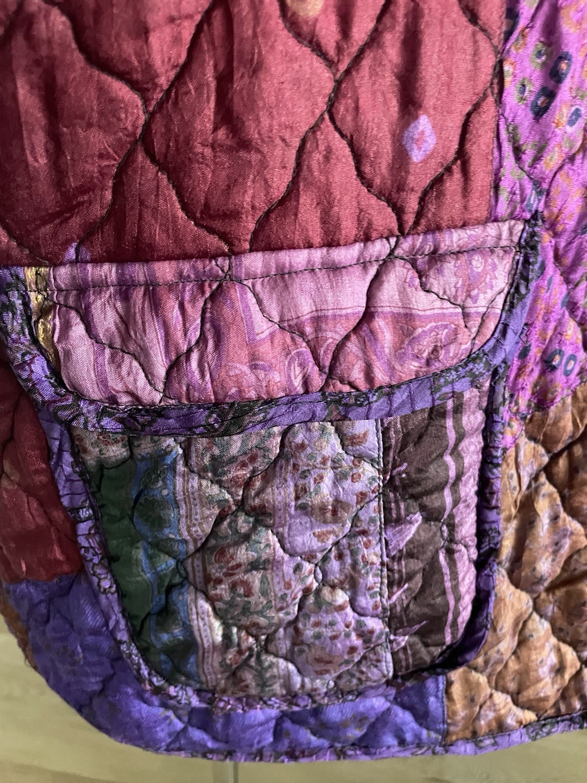 Sacred Threads Long Silk Quilted Patchwork Jacket… - image 6