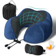 Travel Pillow, Memory Foam Neck Pillow for Traveling, U Shape Neck Pillow Blue
