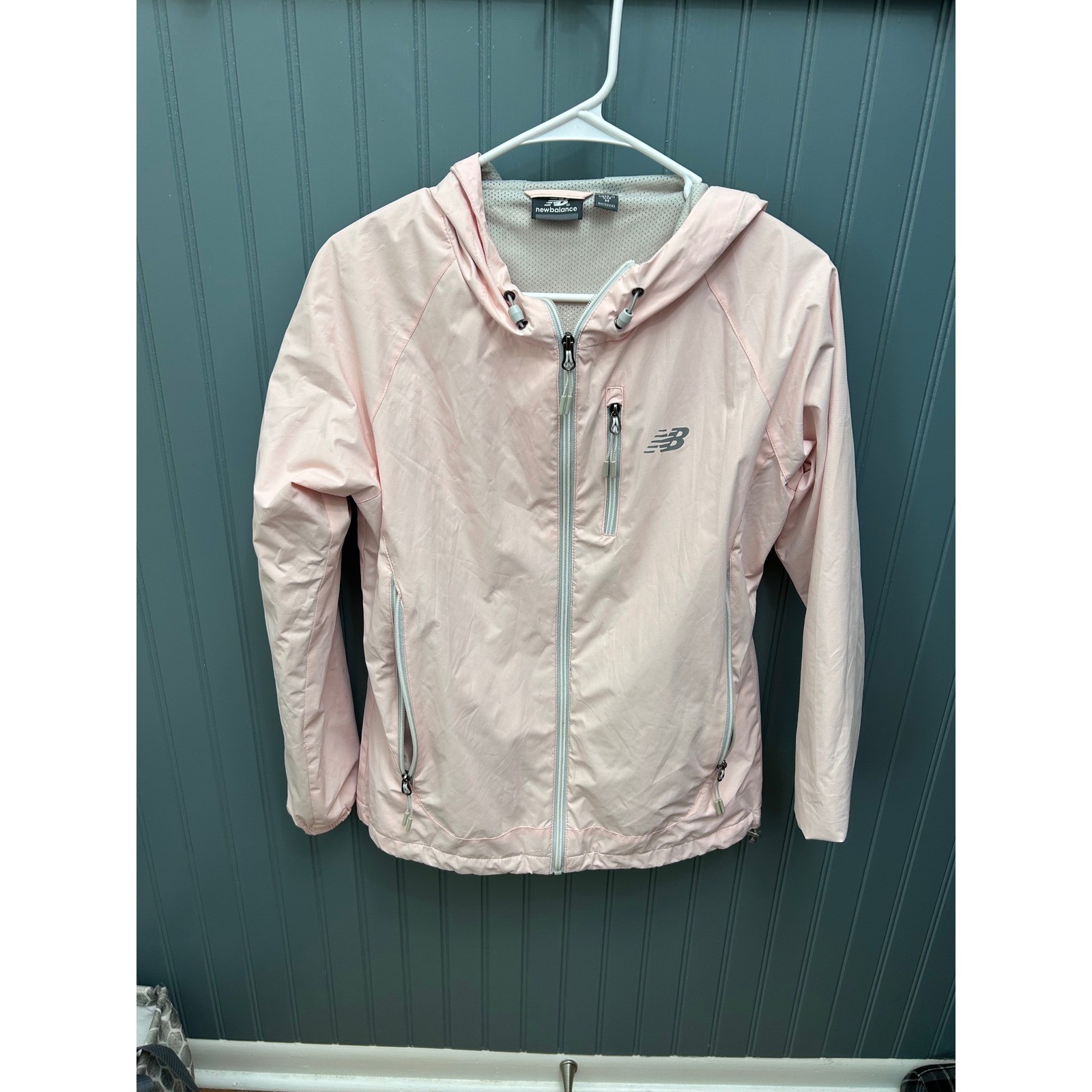 New Balance Womens Pink Hooded Windbreaker Mesh Lined Running Jacket Size M
