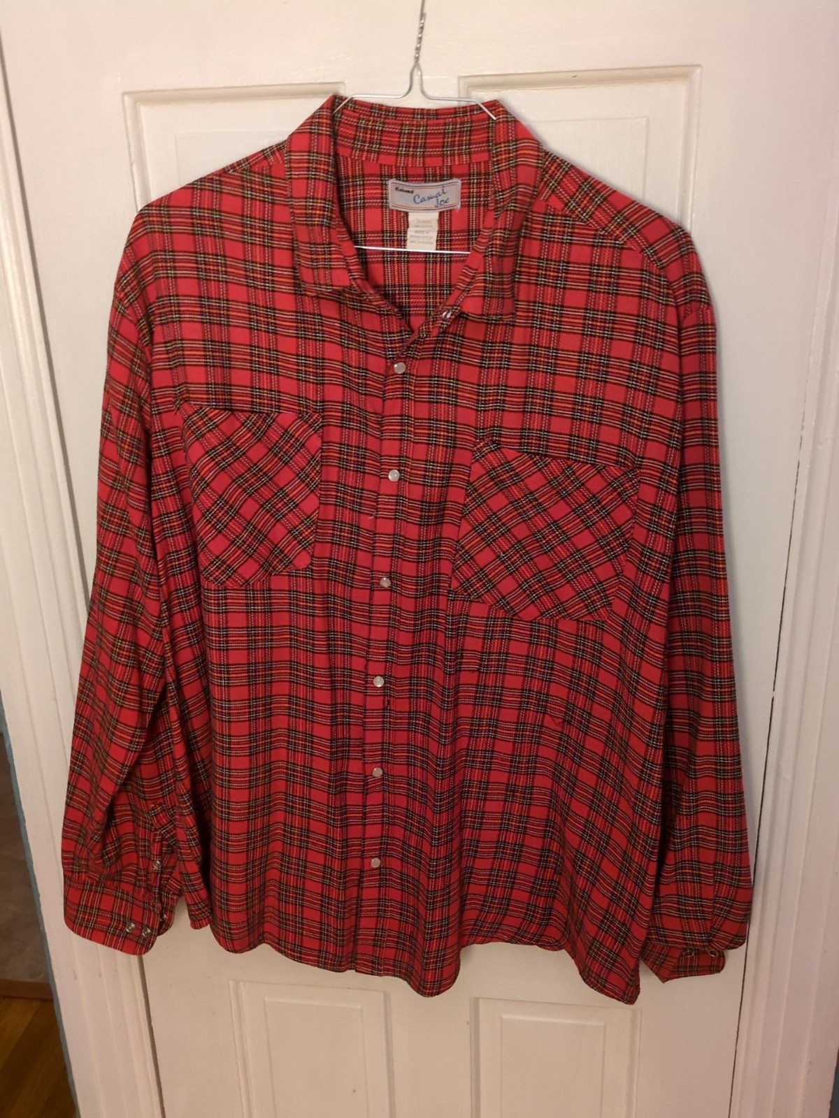 Flannel Shirt Plaid Snap Up Long Sleeve Red Black Mens XL Haband Casual Joe-image