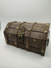 Baratija de joyería de barril de madera vintage estilo antiguo caja correas de latón
