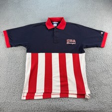 Vintage Champion USA Flag Polo Shirt Mens Medium Color Block Striped Olympics