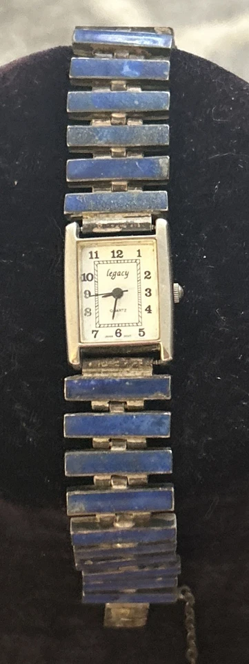 "Juego de reloj collar de 16"" con incrustaciones de piedras preciosas de lapislázuli de plata de ley 950 Acleoni" Foto 4 de 4