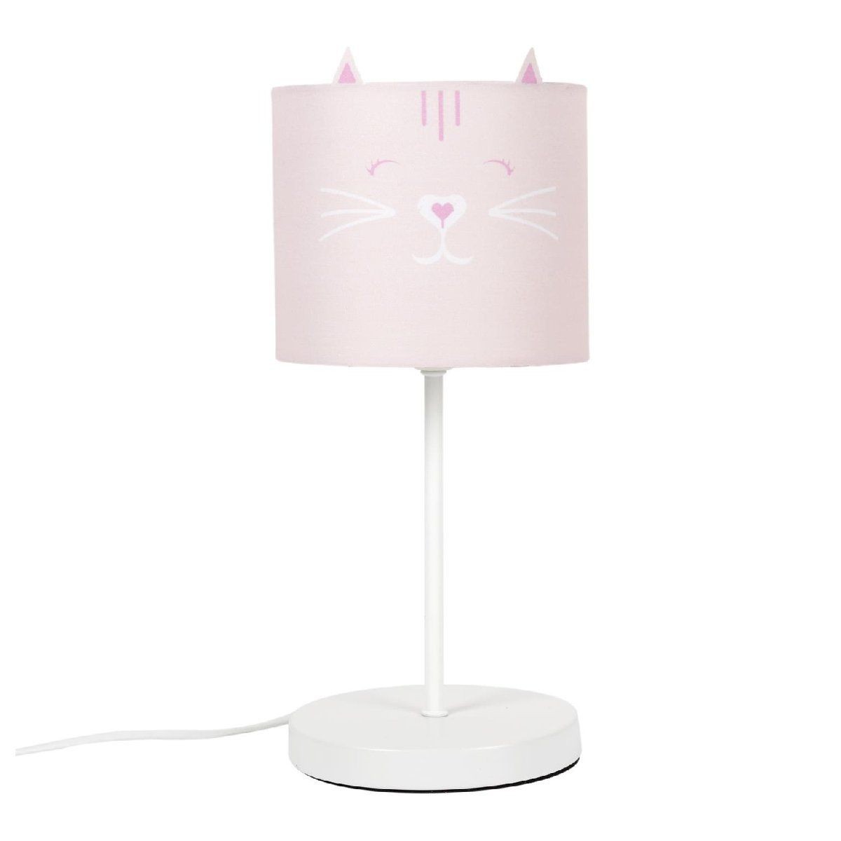Lampe de chevet enfant chat rose de 36cm avec abat-jour anti-éblouissement