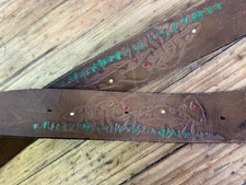 Vintage Mushroom Tooled Leather Belt Full Grain Steerhide Antique Latigo Size 34