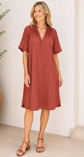 Old Navy Dress Orange V Neck Short Sleeve Gauze Sz Med Fallcore Preppy Boho