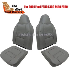 Driver & Passenger Bottom & Top Leather Seat Cover Gray For 2001 Ford F250 F350