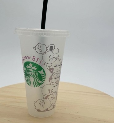 Starbucks Reusable Cold Cup 24Oz BT21 Inspired Cartoon Characters Plastic Lid