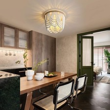 Three Light White Wood Bead Bohemian Chandelier Handmade