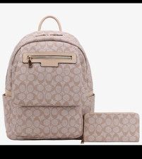 Coach Signature Beige Backpack, Zip, Pouch, G...