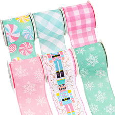 6 Rolls Christmas Wired Edge Ribbons 2.5 in 30 Yards Nutcracker Plaid Xmas Candy