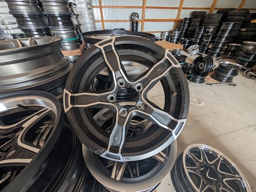 SINGLE 14" X 5" 5 LUG ON 4.5 ALUMINUM TRAILER WHEEL -Black MATTE