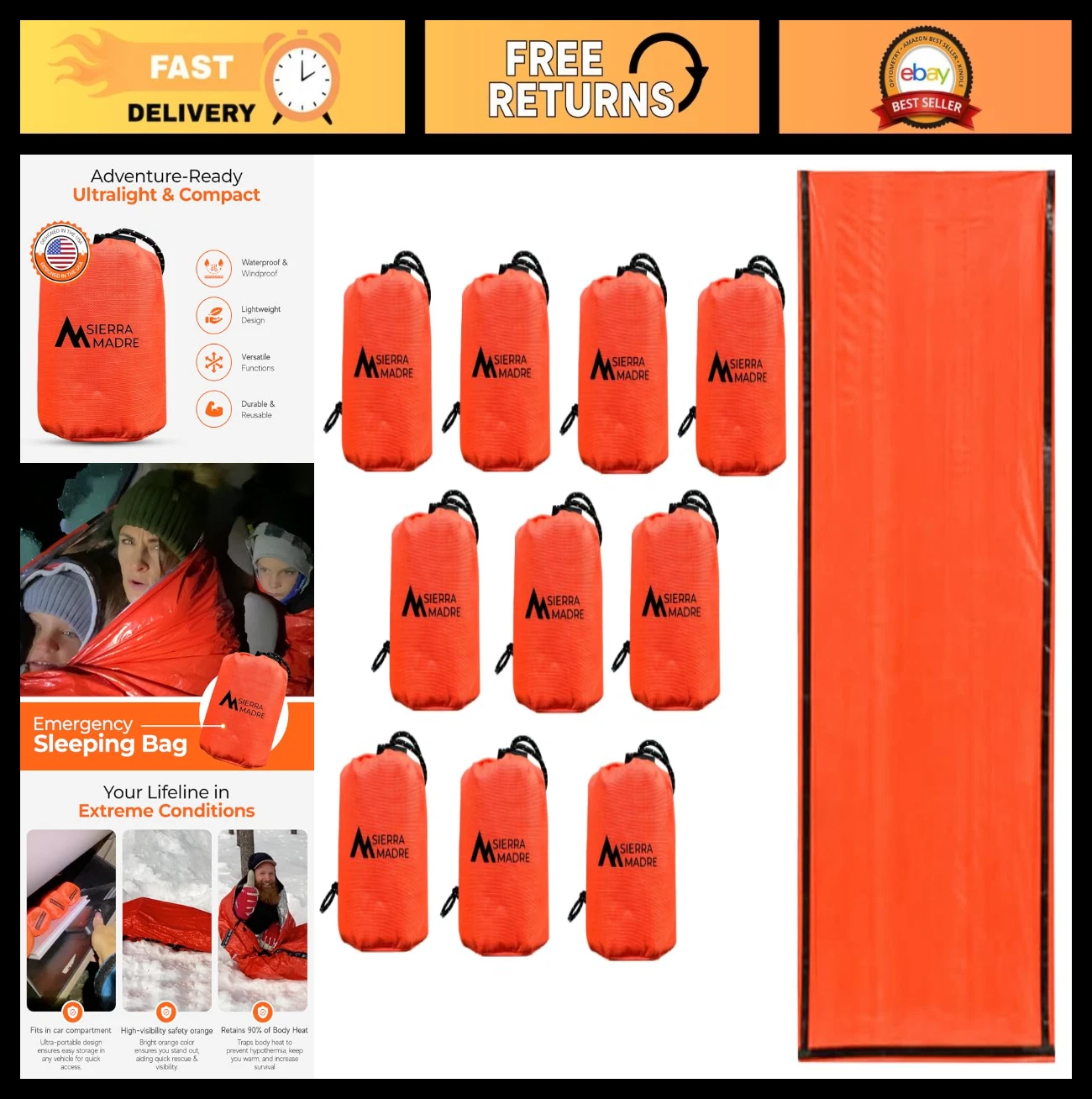 Ultralight Waterproof Emergency Sleeping Bag - Mylar Thermal Bivy Sack for Hikin