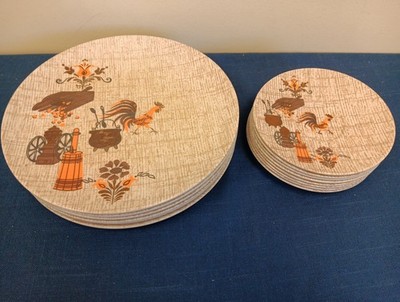 Texas Ware Melmac Melamine Rooster County Saucers Dinner Plates Vintage Lot 14 