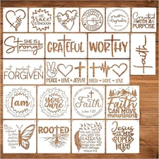 21pcs Christian Stencils for Crafts Reusable Motivational Bible Verse Template..