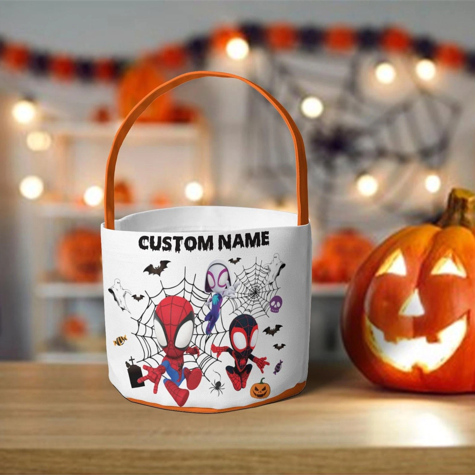 Personalized Spidey And His Amazing Friends Happy Halloween Fabric Basket