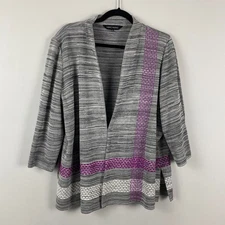 Ming Wang Jacket Size 1X Gray Purple 3/4 Sleeves Hook Eye Closure