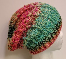Slouchy Beanie Hat Neon Multicolor Hand Crochet Adult/Teen Boho Hipster