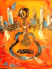 GUITAR  ART  WALL Large Abstract Modern Original Oil Painting  CANVAS guot799