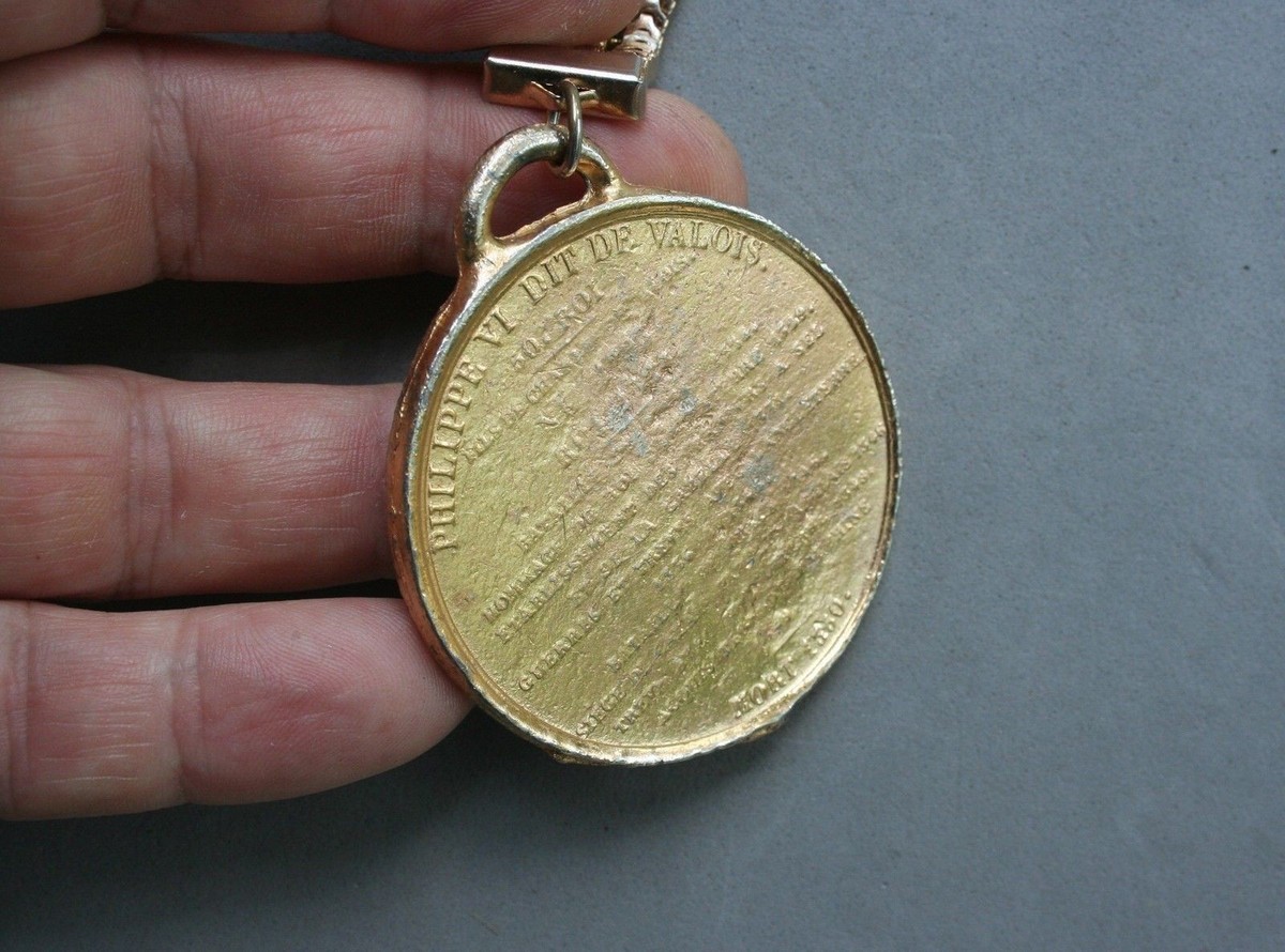 Phillipe VI France Replica Medal Caque Engraver Watch Chain & Fob 2"  Vintage View 6
