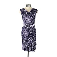 Suzi Chin for Maggy Boutique Sleeveless Drapey Sheath Dress Size 4 Purple Black