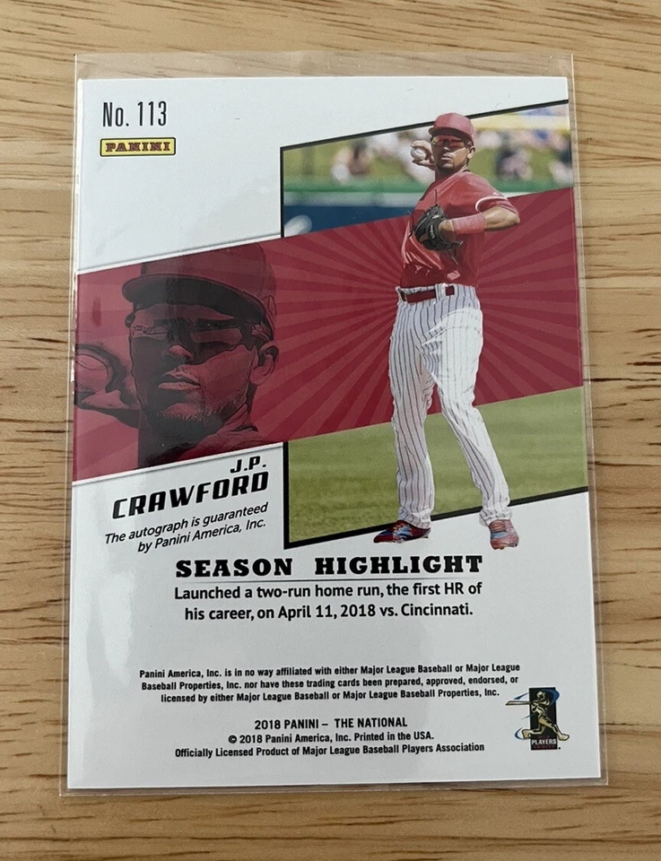 2018 Panini National Convention Rookies Auto JP Crawford #113 Rookie Auto RC - Image 2 of 2