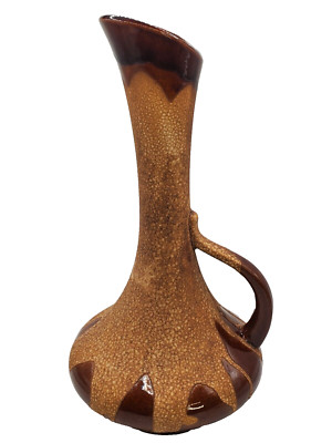 Royal Haeger Single Handle Pitcher Vase Brown Glaze Lava Flow 12'' Tall