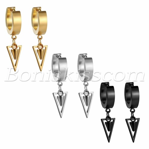 2pcs Mens Womens Stainless Steel Hoop Huggie Drop Dangle Triangle Rivet Earrings - Picture 27 of 27