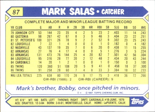 1987 Topps TIFFANY MLB Singles Choisissez vos joueurs d'équipe GLOSSY préférés #2 - #266 - Photo 188 sur 520