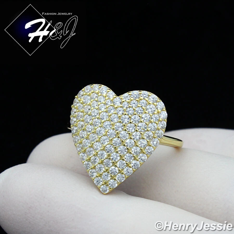 WOMEN 925 STERLING SILVER CUBIC ZIRCONIA HEART GOLD PLATED