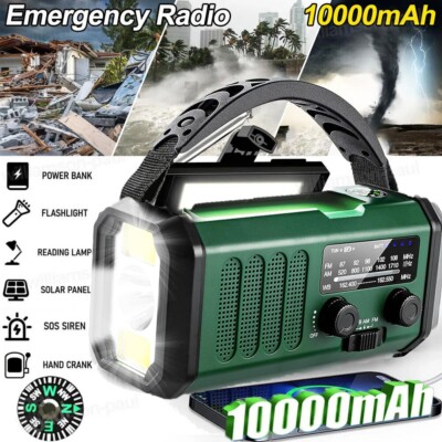 10000mAh Kurbelradio Solar Power Bank USB Ladegerät LED Lampe AM/FM NotfallRadio