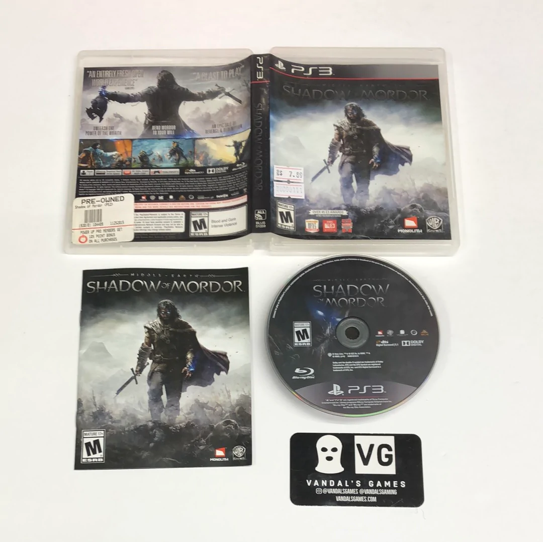 Middle Earth Shadow of Mordor Sony PlayStation 3 Video Game for sale online