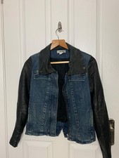 Helmut Lang Black Leather Dirty Vintage Wash Blue Denim Jacket Small Made In Usa