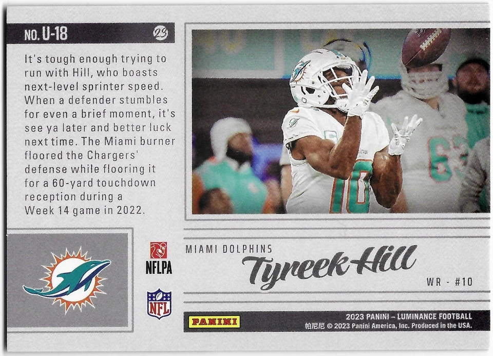 2023 Panini Luminance - Unforgettable Orange /100 - Tyreek Hill Miami Dolphins - Image 2 of 2
