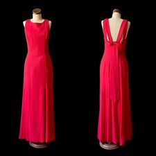 VINTAGE 80s Long Red Gown Prom Dress RHINESTONES Union Label USA Size 10