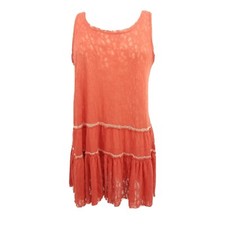 Hem & Thread Women's Large Lace Net dress Sleeveless Boho Summer Tangerine