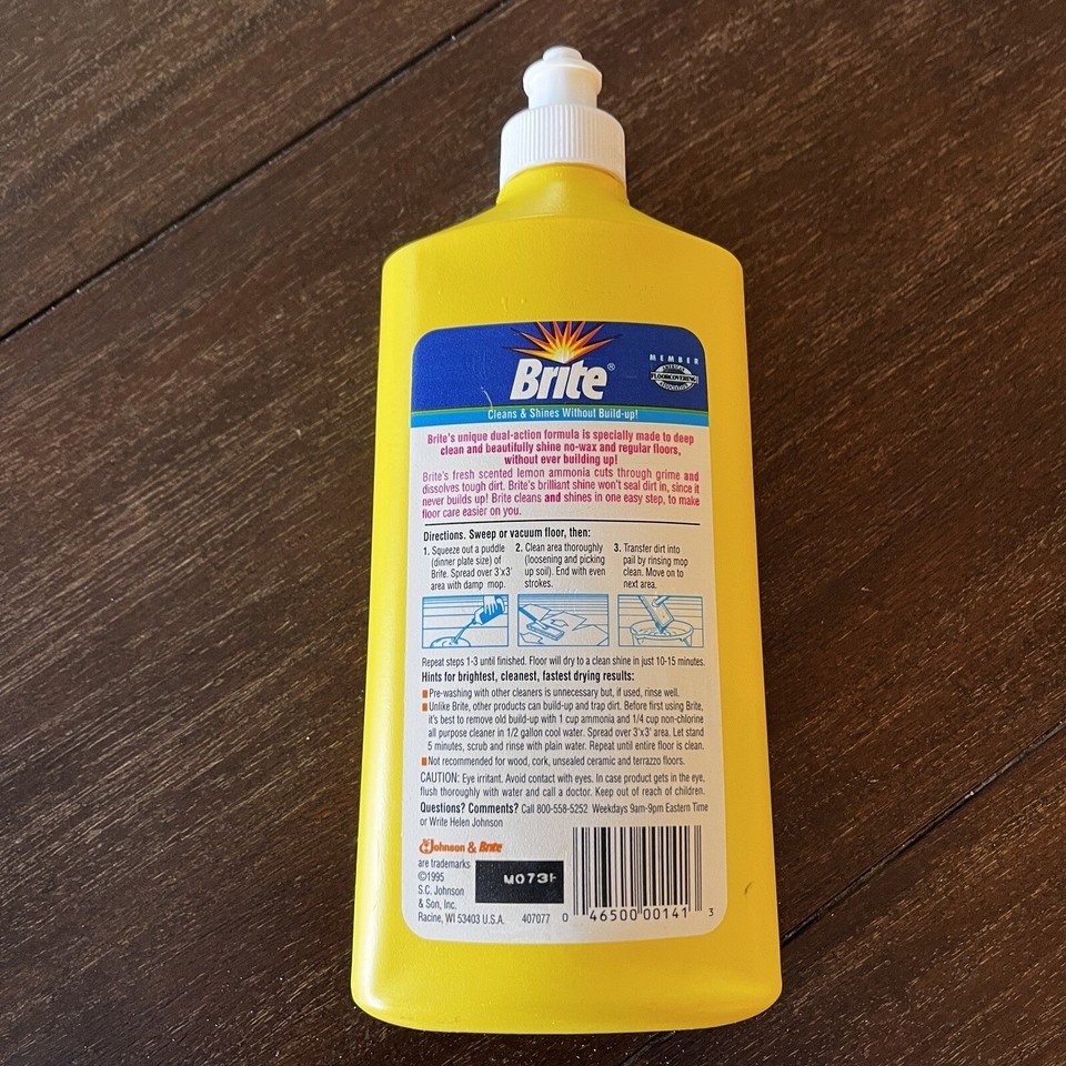 ONE Vintage 1990’s Brite Floor Cleaner 16 oz SC Johnson Wax For No Wax