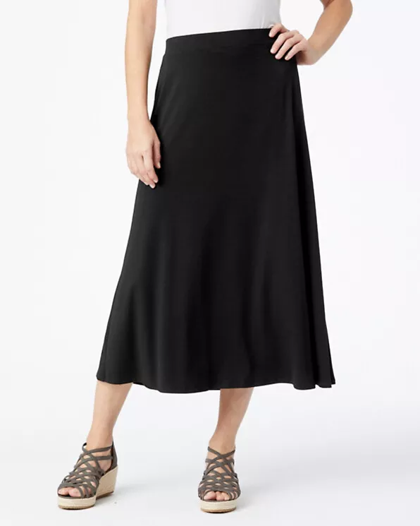 EILEEN FISHER Petite Viscose-Jersey Flare Midi Skirt Black Size PP #GB42838