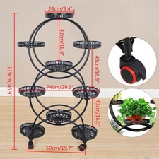9 Tray Metal Plant Stand Rack Black Flower Pot Holder with Wheels Indoor Outdoor
