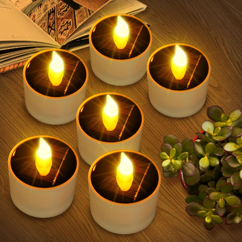 Solar Tea Lights Outdoor Waterproof - 6 Pack Flameless Flickering Solar Candles