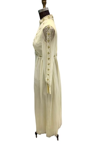 Vintage 70s Boho Prairie Hippy Style Off White Chiffon Maxi Dress S-M, $69 - Photo 6